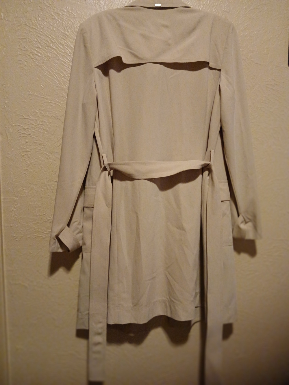 St. John Light Beige Trench Coat with Waist Tie